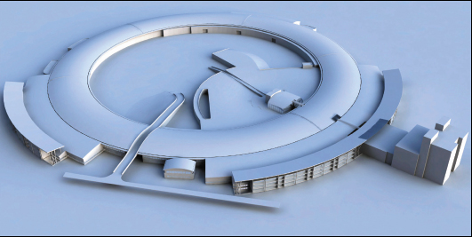 Artist’s impression of the Upgraded ESRF showing experimental hall and extensions.