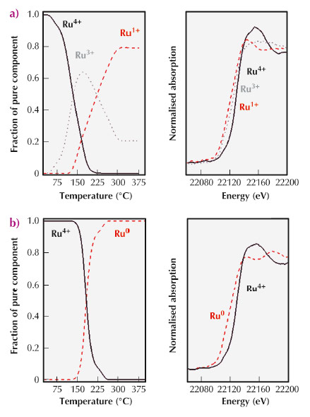 Concentration profiles obtained from Ru K-edge XANES spectra of the different Ru species