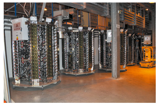 Three 150 kW SSAs powering the HOM-damped cavities