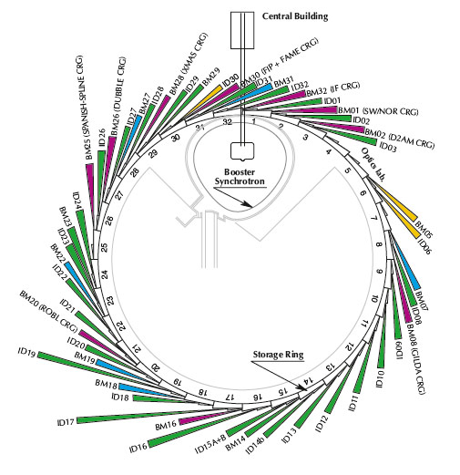 Experimental hall showing location of the beamlines