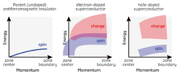 Schematic of spin and charge excitations in the copper oxides