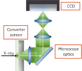 Schematic of a detector for high spatial resolution based on indirect detection