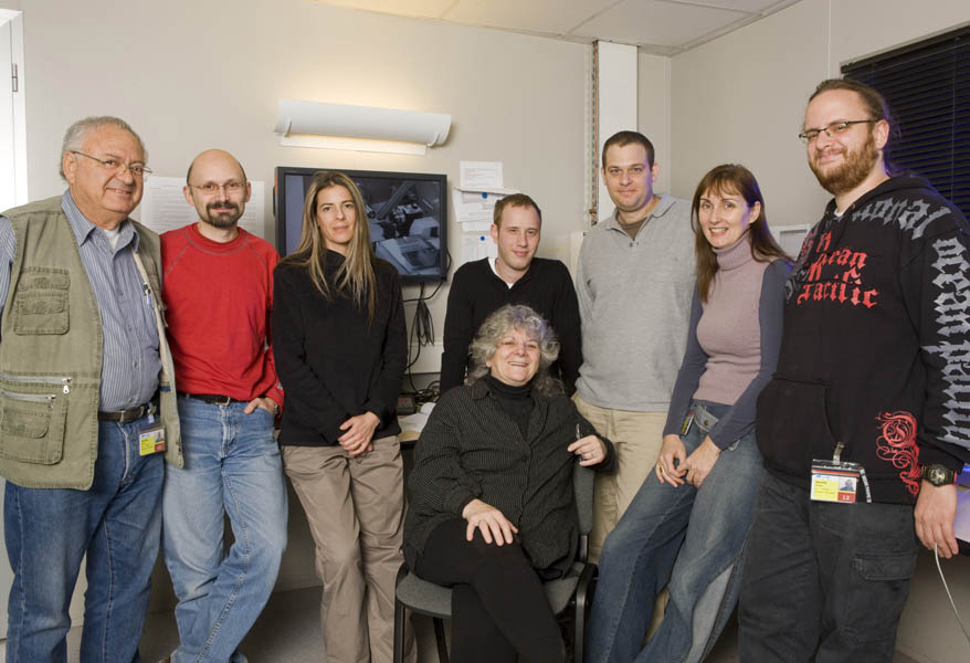 The Yonath research team visiting beamline ID23 at the ESRF.