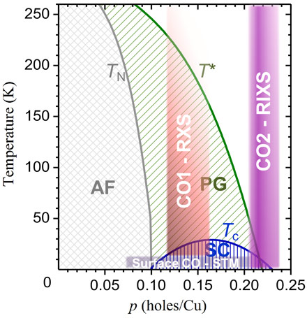 The phase diagram of Bi2201 highlighting the various charge order regions