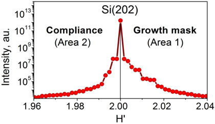Intensity along the Poisson line across the Si(202) Bragg reflection.