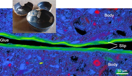Campanian ceramics (first century BCE) and Fe phase map of the cross-section of a sample.