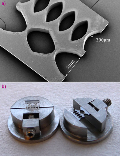 Diamond lenses produced by laser-cut technology.