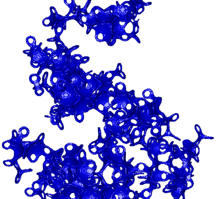 X-ray microtomography of a liquid cluster in a dense pile of glass beads with 0.8 mm diametre at a liquid content of 11%.