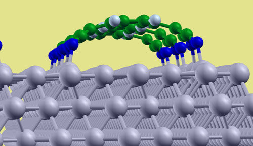 Calculated adsorption geometry of F4TCNQ on Cu(111).